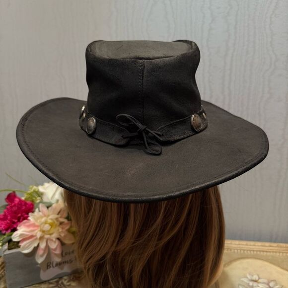 Minnetonka The Outback Buffalo Nickel Hat Genuine Leather Black Sz S - Picture 6 of 16